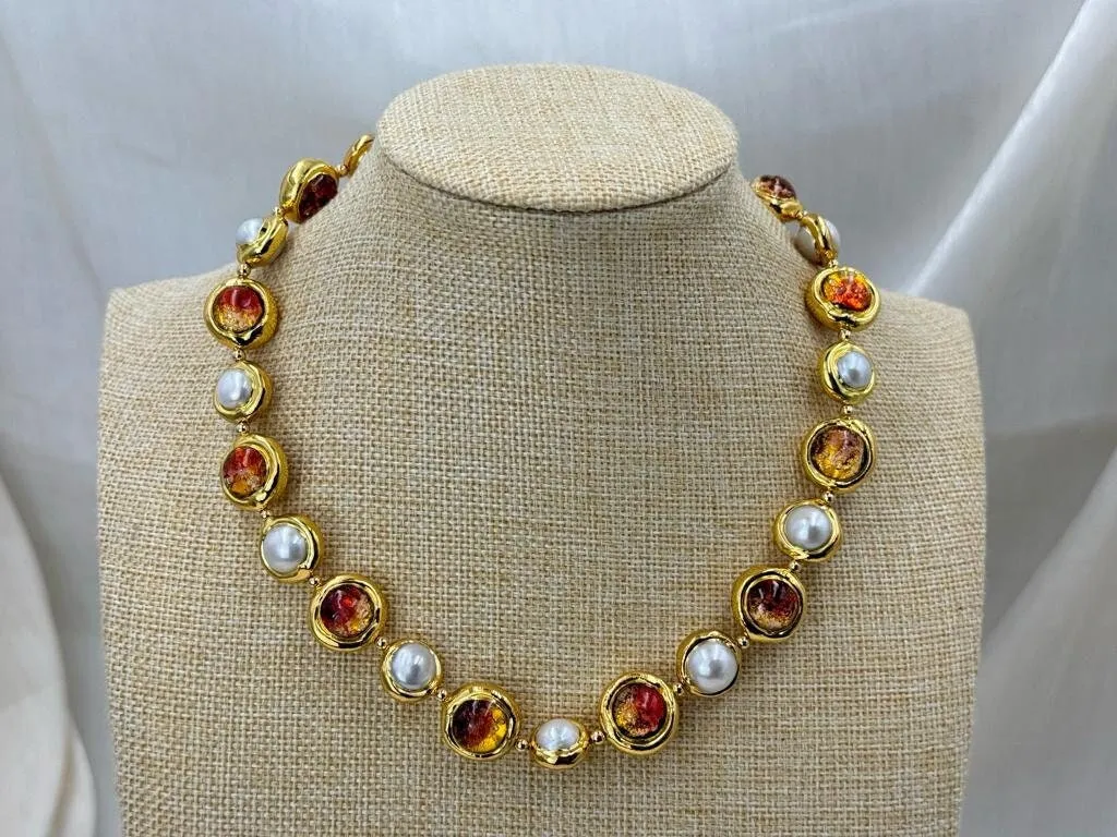 Dainty Natural pearl Glass beads necklace