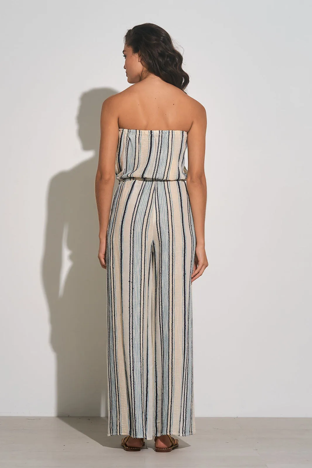 Elan Natural Blue Stripe Strapless Jumpsuit