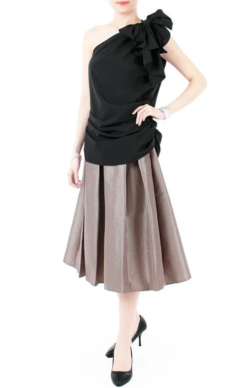 Elegance Bow One-shouldered Top - Black