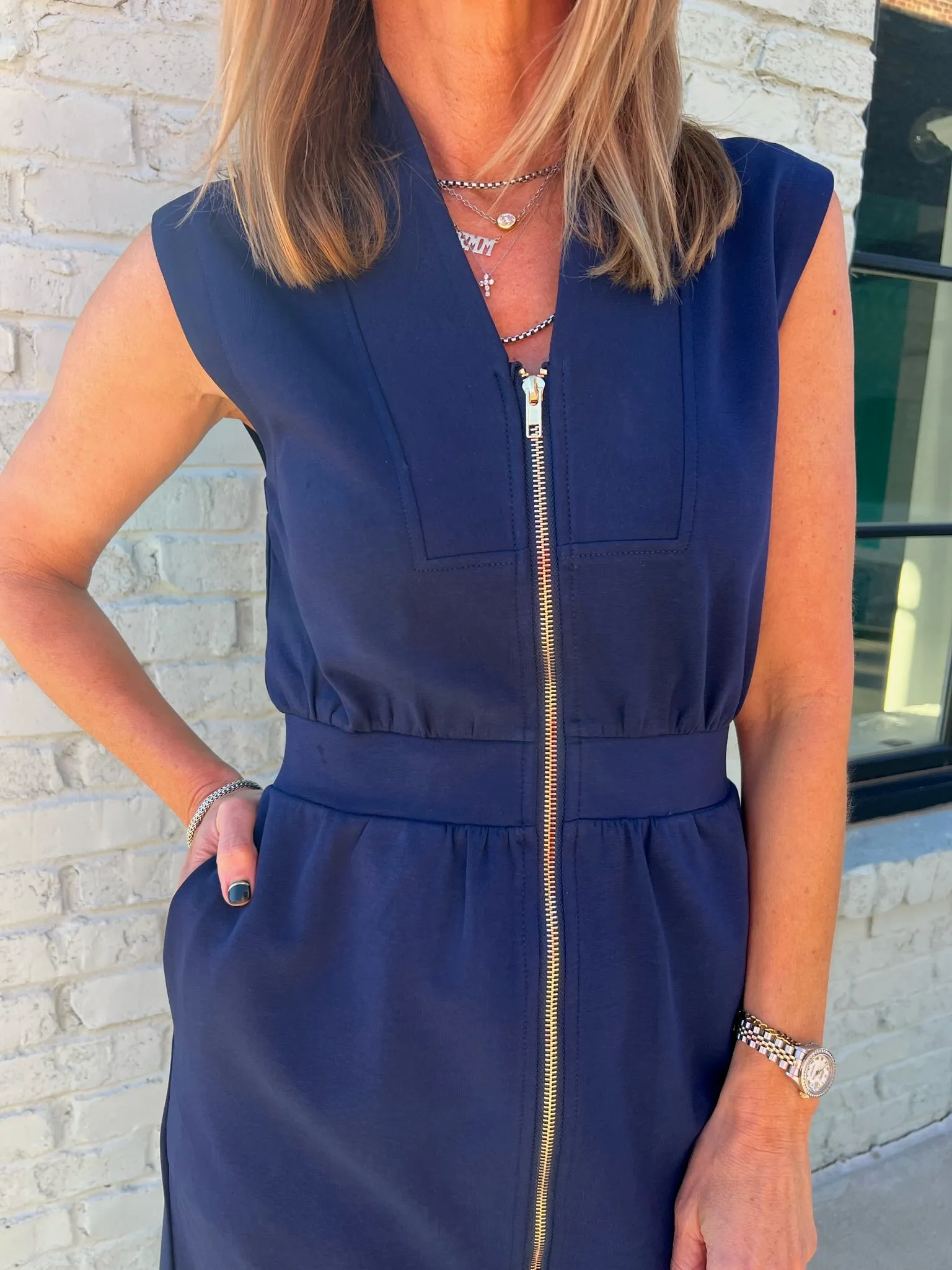 Entro | Lana Sleeveless Zip-Up Midi Dress Navy