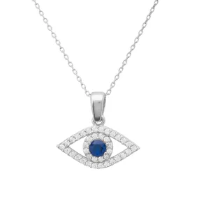 Evil Eye Necklace in Silver with Blue Zircon