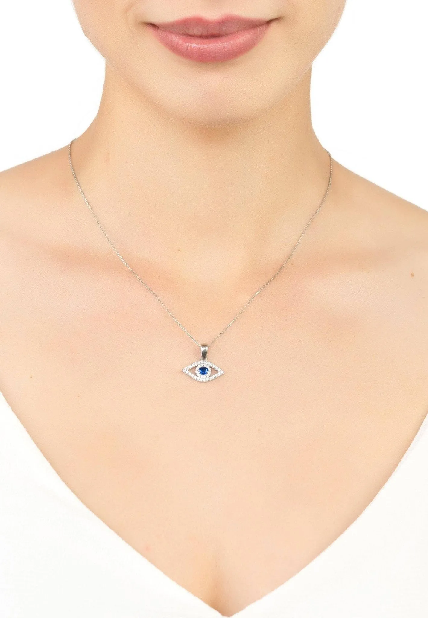 Evil Eye Necklace in Silver with Blue Zircon