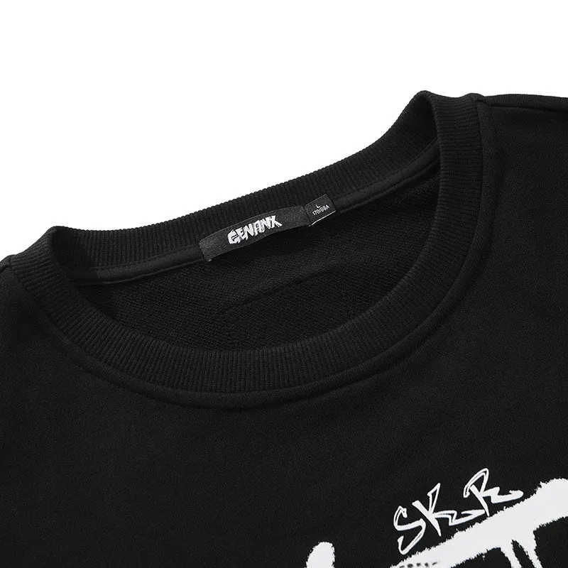 Fake Two Piece Spliced Cartoon Print Sweatshirt