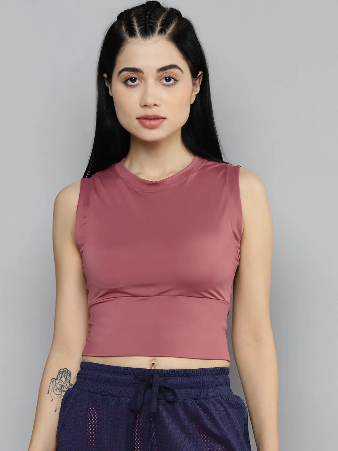 Fitkin womens mauve slim fit crop tank top