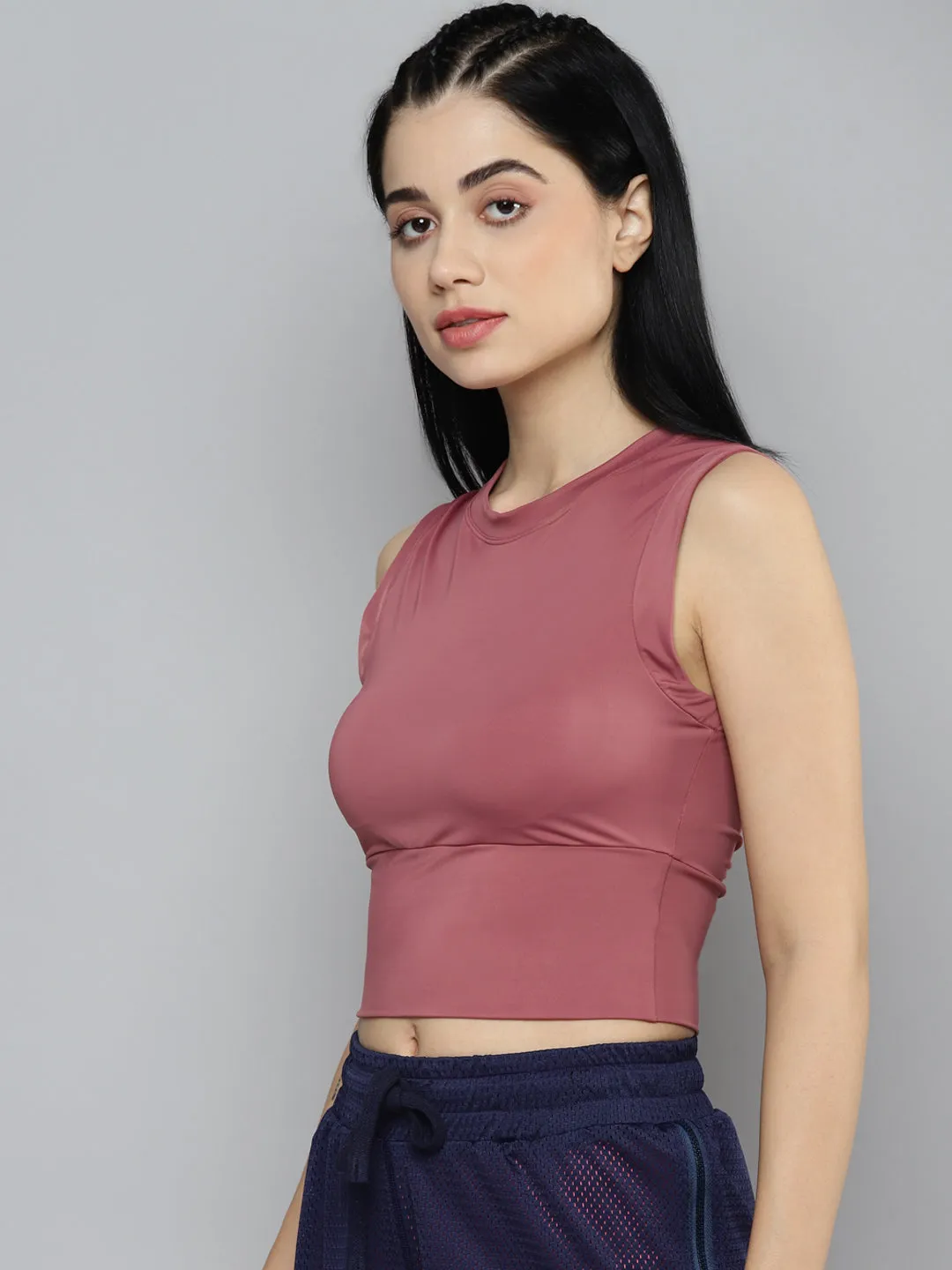 Fitkin womens mauve slim fit crop tank top