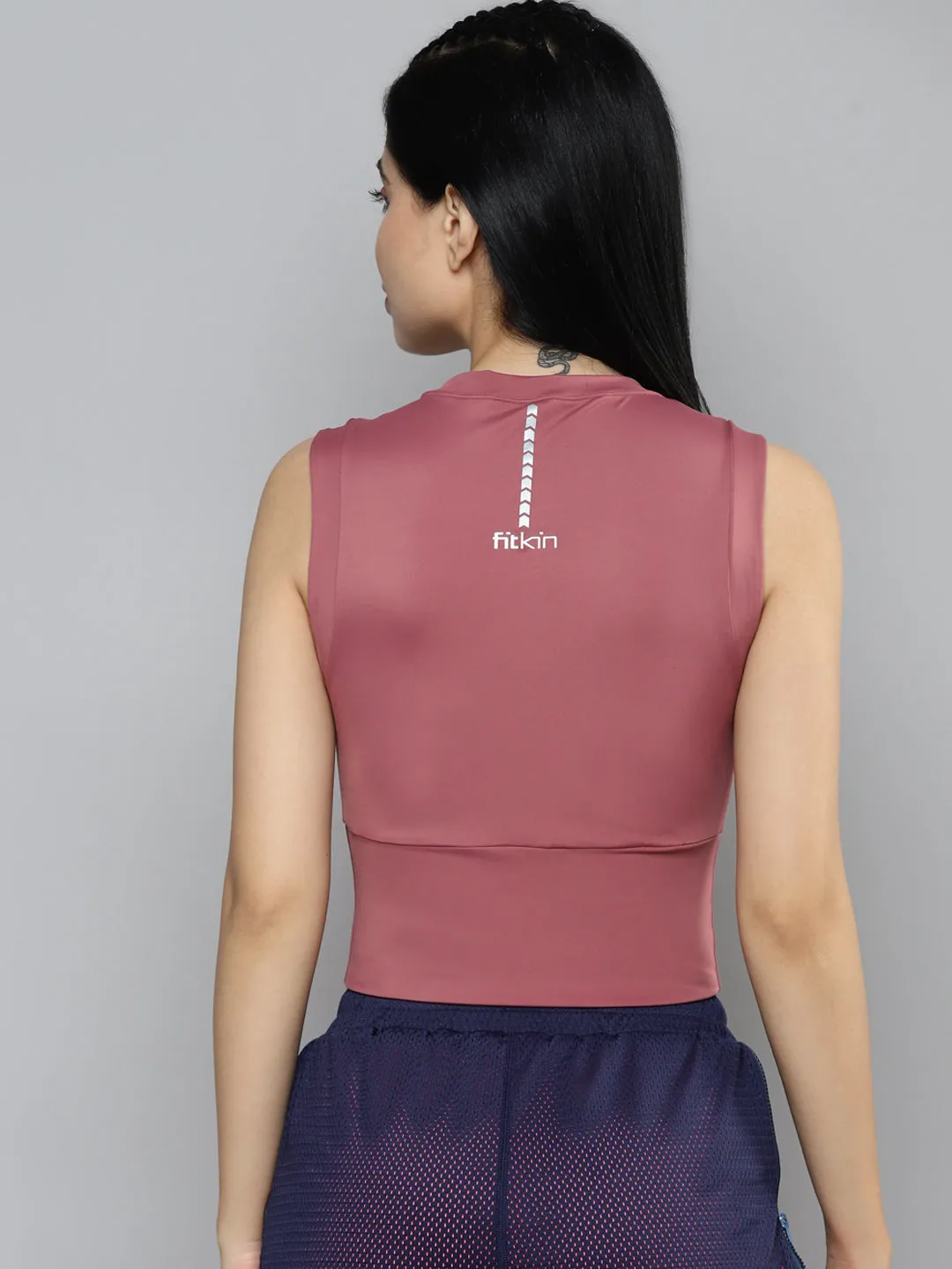 Fitkin womens mauve slim fit crop tank top