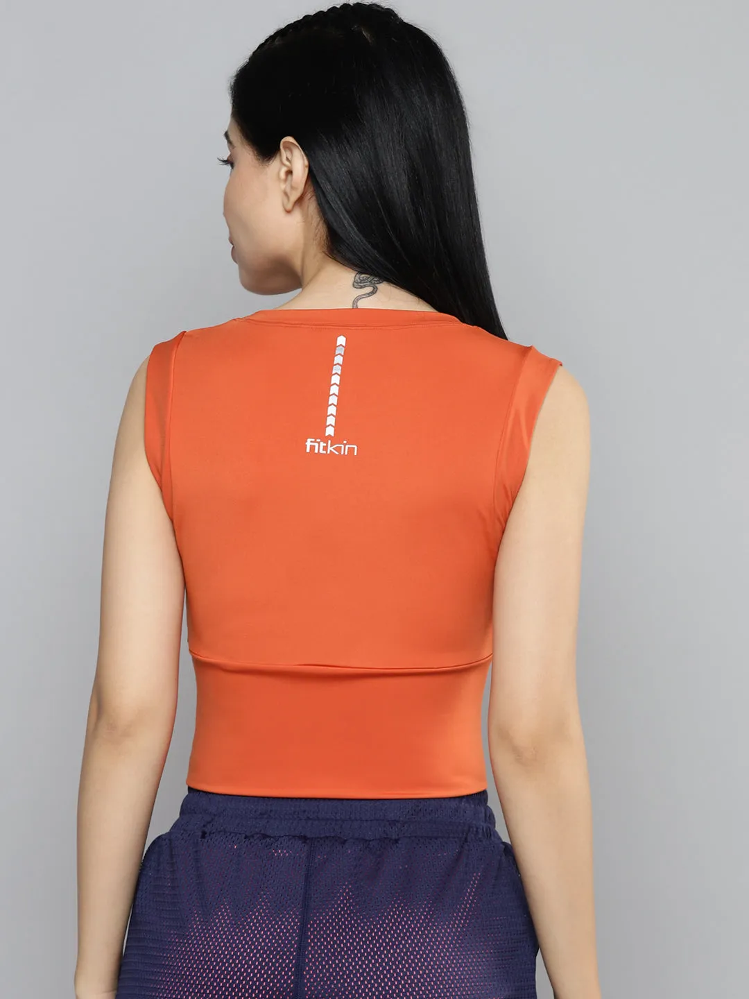 Fitkin womens rust slim fit crop tank top