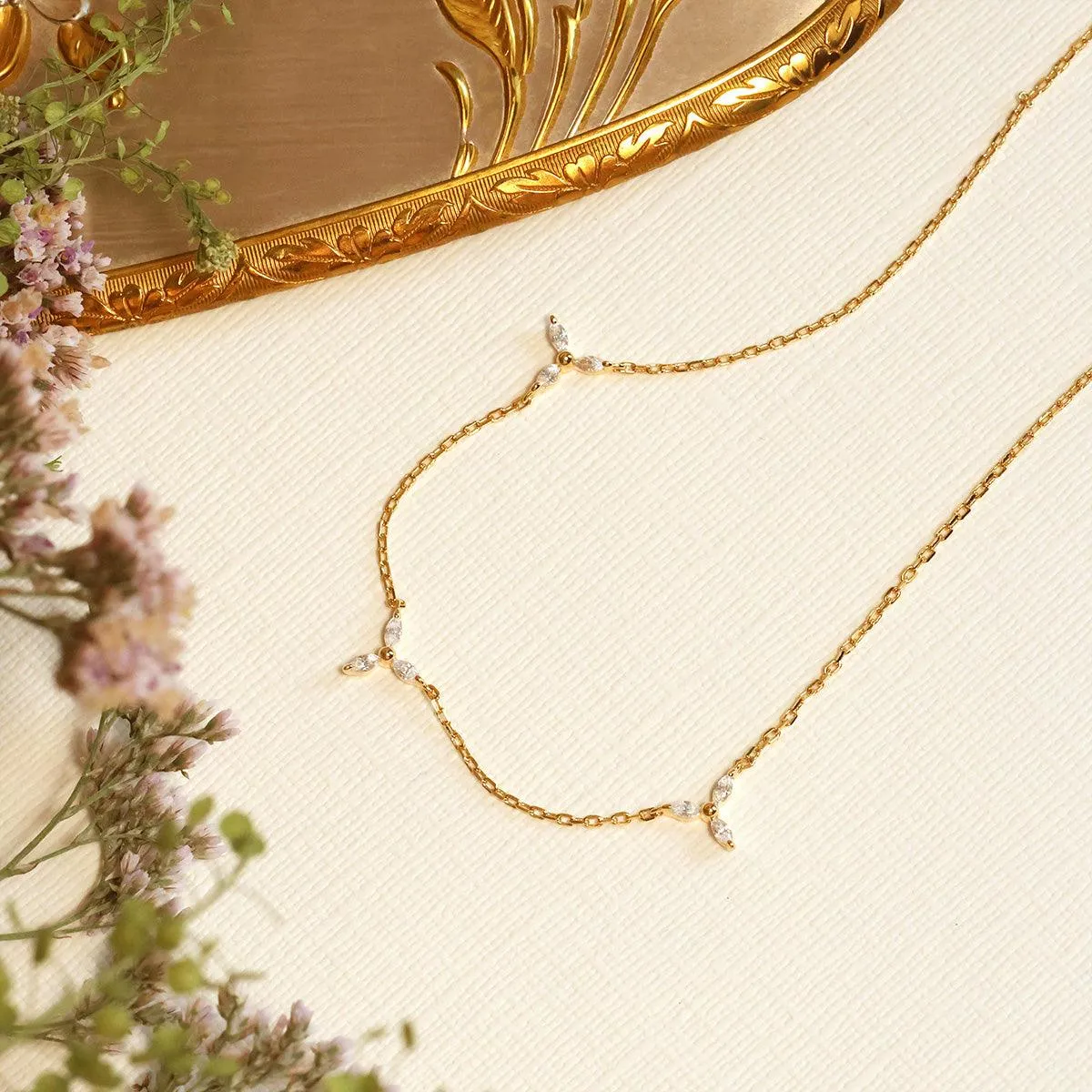 Floral Trillium Station Necklace