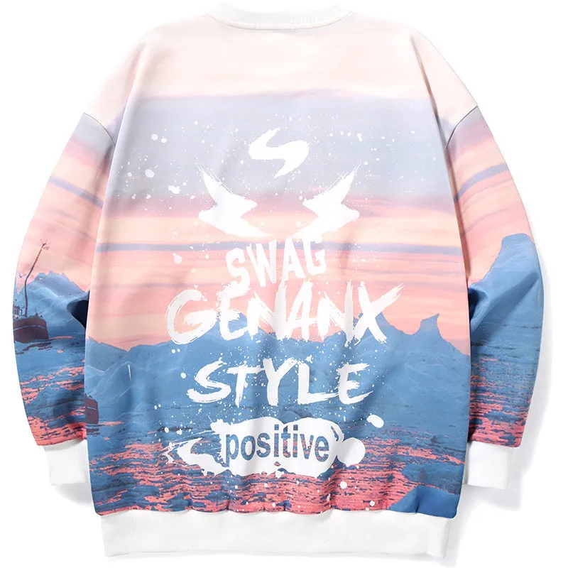 Frozen Gradient Drop-Shoulder Sleeve Space Cotton Sweatshirt