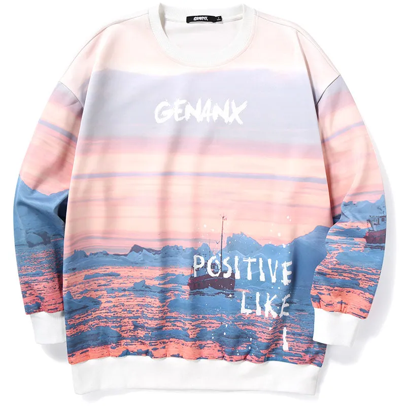 Frozen Gradient Drop-Shoulder Sleeve Space Cotton Sweatshirt