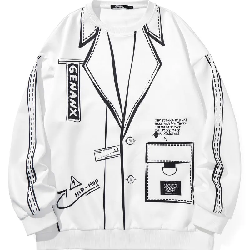 Geometric Letter Print Drop-Shoulder Sleeve Sweatshirt