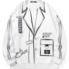 Geometric Letter Print Drop-Shoulder Sleeve Sweatshirt