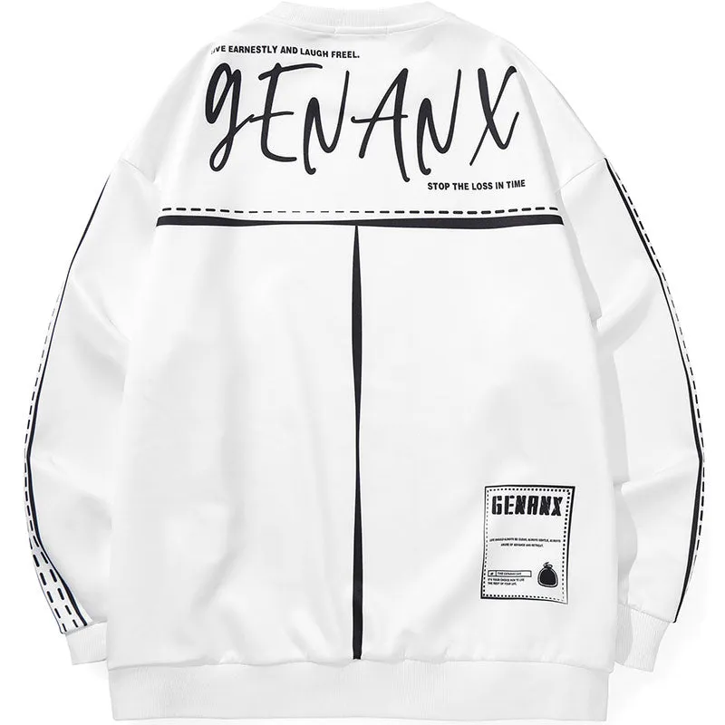 Geometric Letter Print Drop-Shoulder Sleeve Sweatshirt