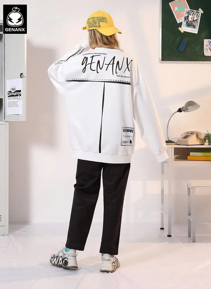 Geometric Letter Print Drop-Shoulder Sleeve Sweatshirt