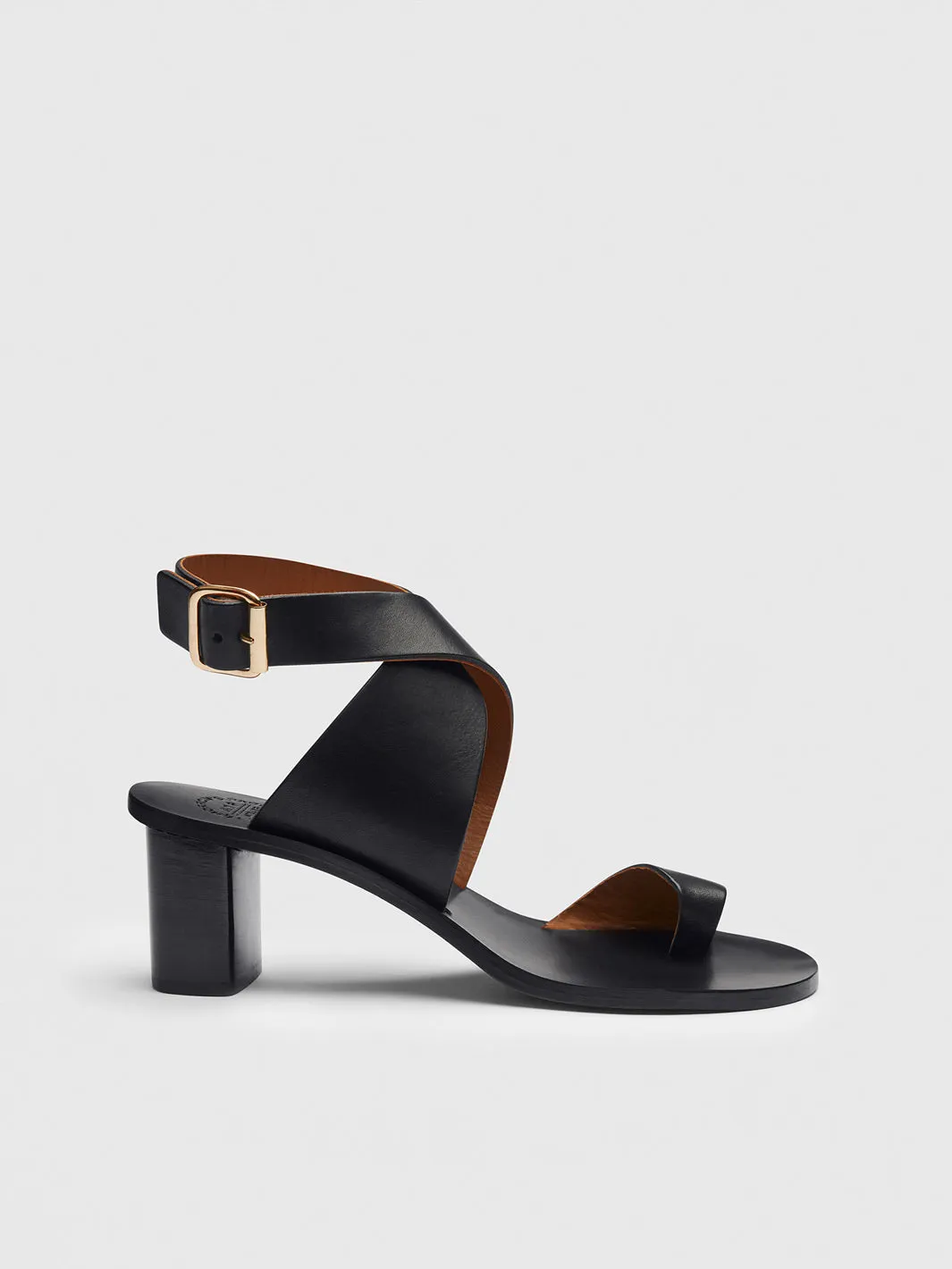 Gildone Black Leather Ankle strap heels