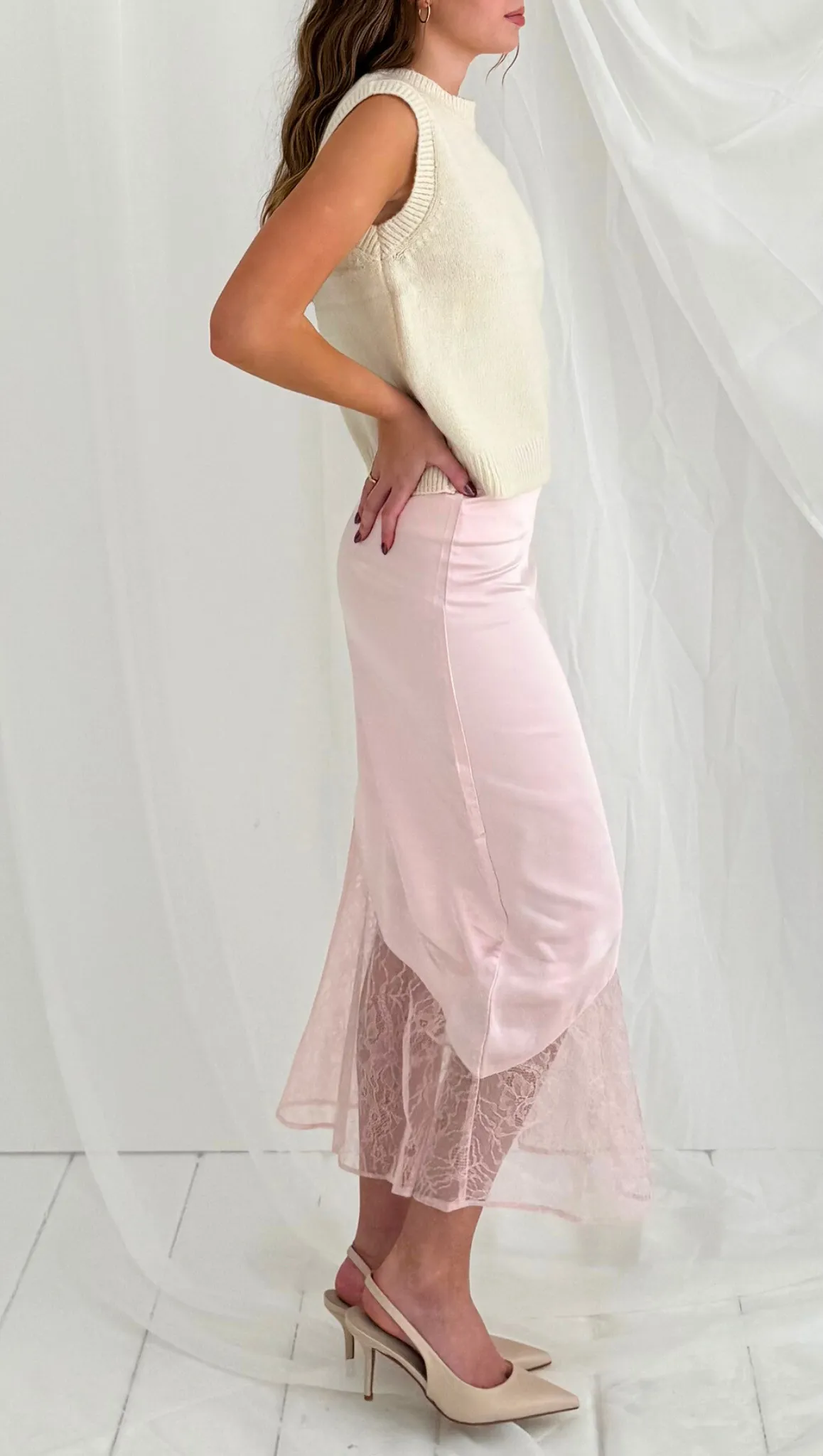 Hanna Semi Sheer Midi Skirt - Blush