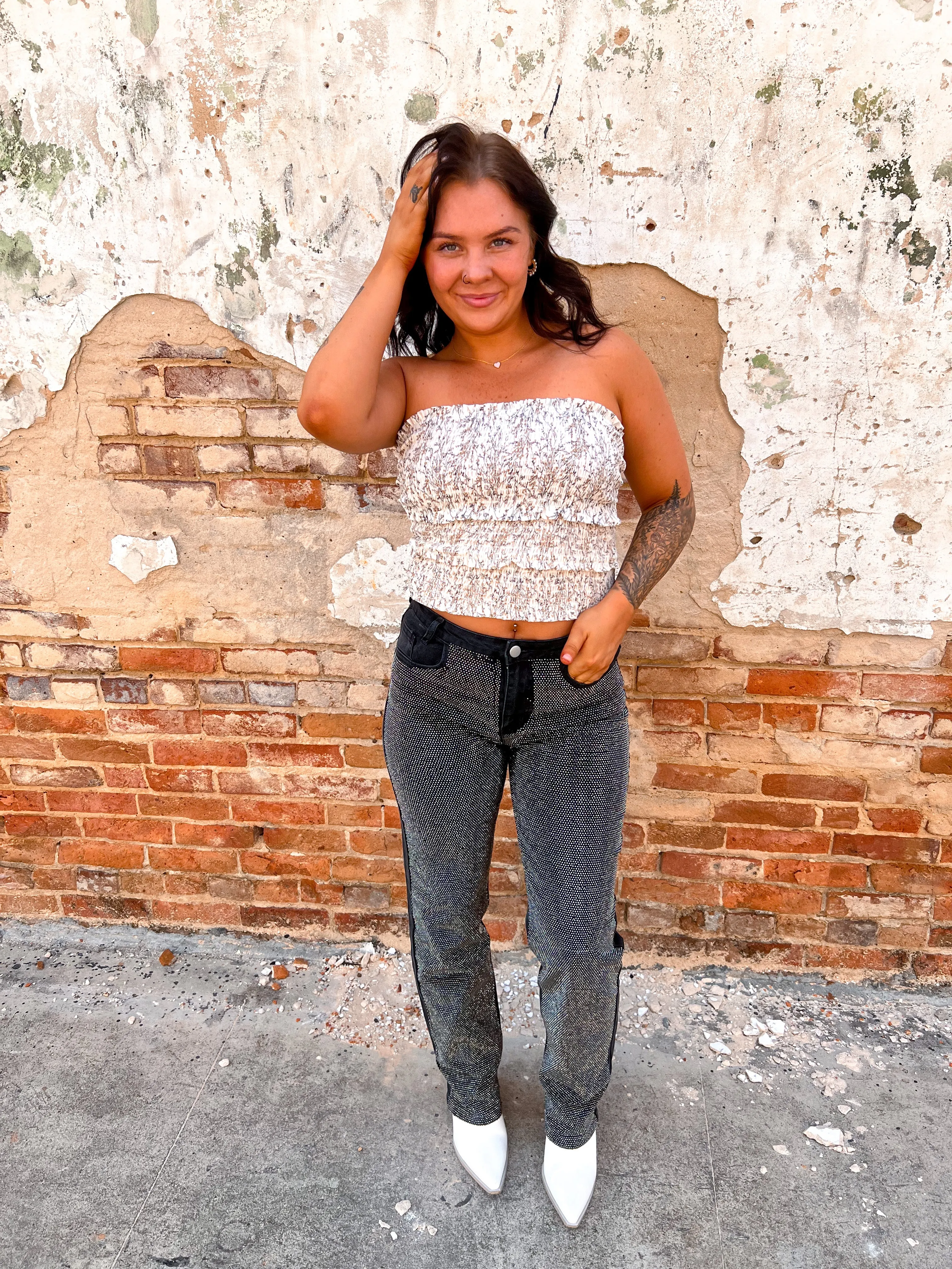Ida High Rise Rhinestone Studded Black Denim Jeans