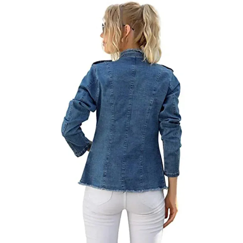 Jackets Ladies Single Breasted Slim Denim Vintage Blue Washed Long Sleeve Plus Size Coat