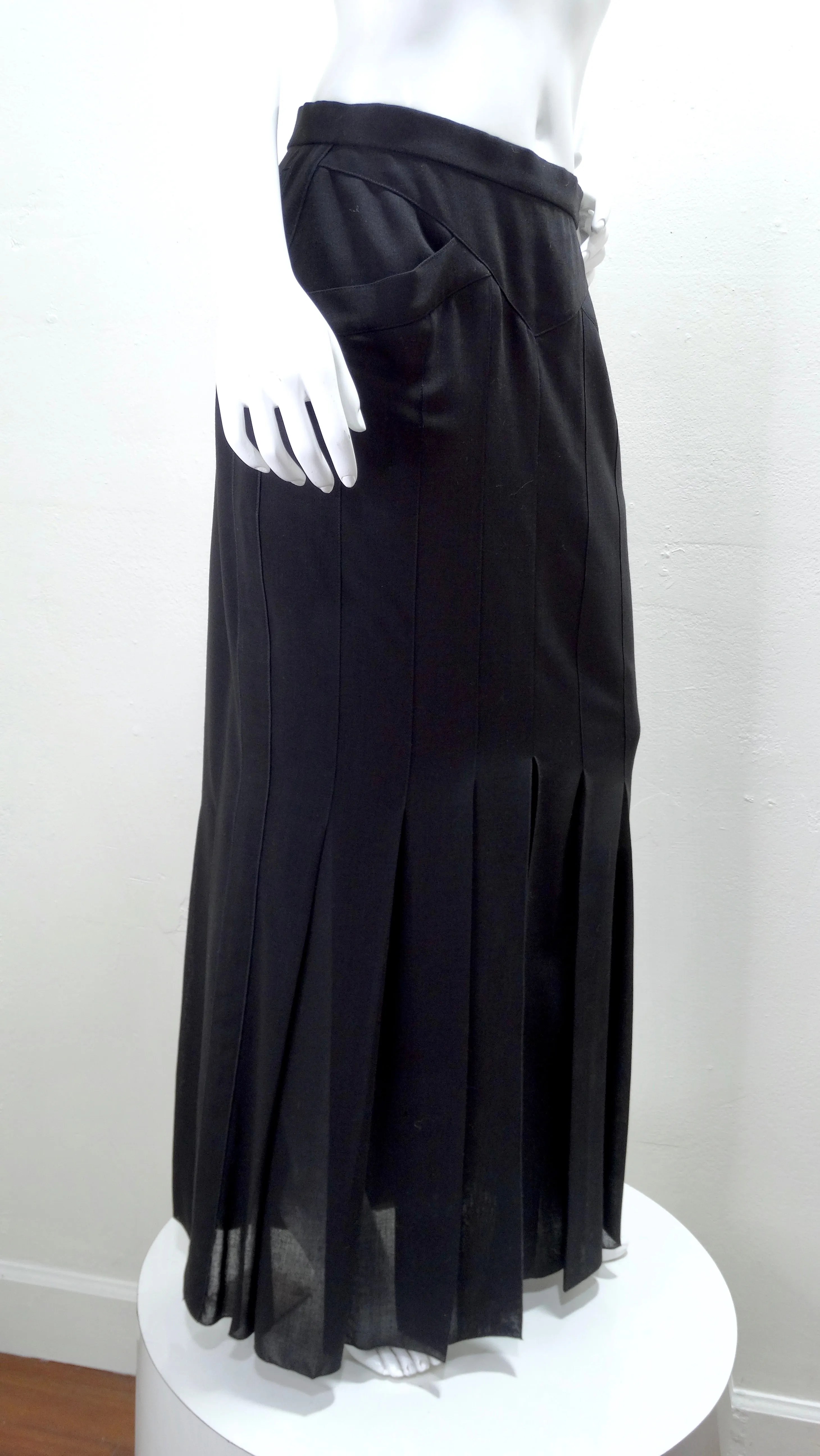 Karl Lagerfeld 1980's Pleated Carwash Slit Skirt
