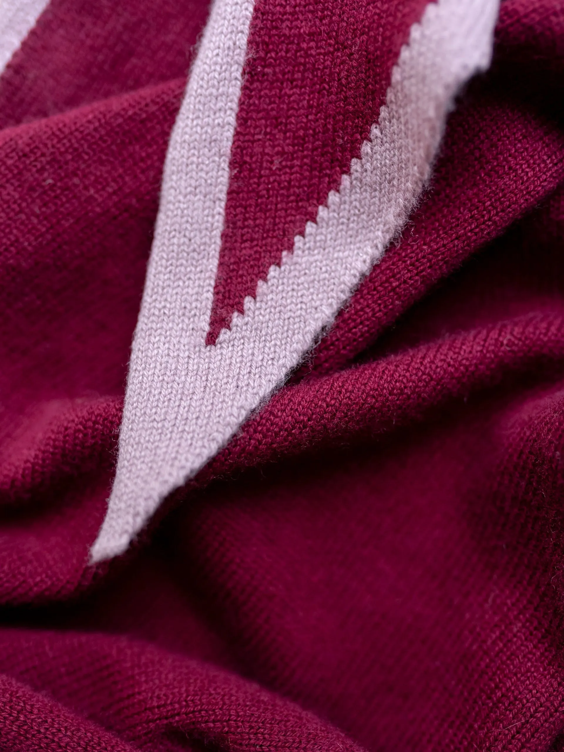 Large merino triangle scarf in burgundy and lilac
