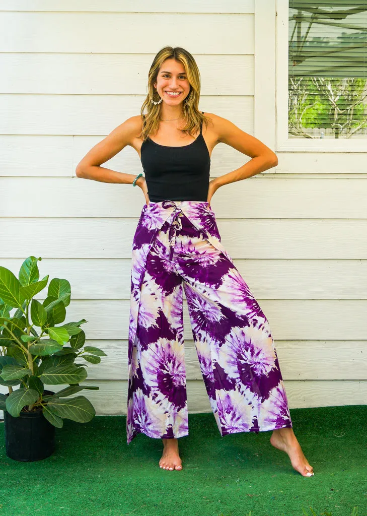 Lavender Swirl Tie Dye Palazzo Wrap Pants