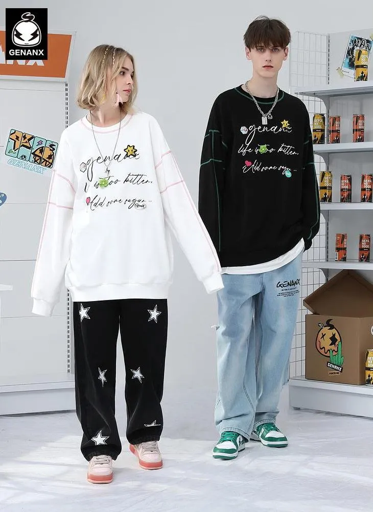 Letter Print Three-Dimensional Knit Flower Sweatshirt