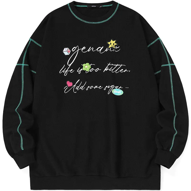 Letter Print Three-Dimensional Knit Flower Sweatshirt