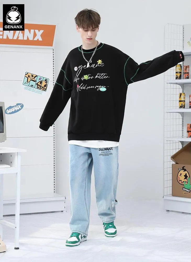 Letter Print Three-Dimensional Knit Flower Sweatshirt