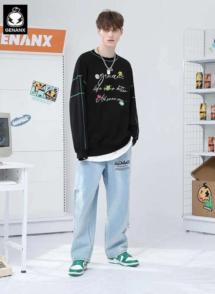 Letter Print Three-Dimensional Knit Flower Sweatshirt