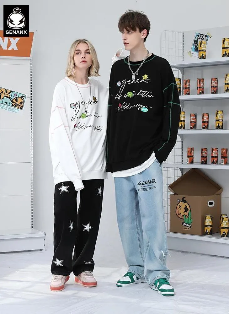 Letter Print Three-Dimensional Knit Flower Sweatshirt