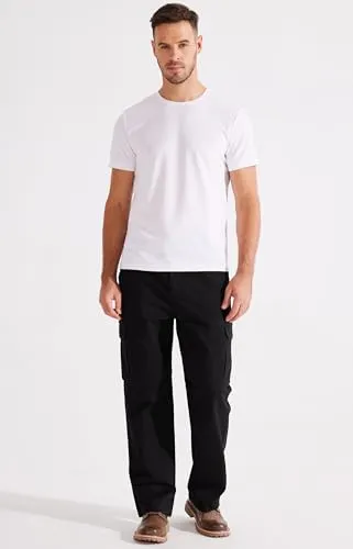 Libin Men's Cargo Pants 32" Relaxed Fit Work Hiking Travel Pants Stretch Casual Lounge Outdoor Trousers with Pockets Black, 36W x 32L