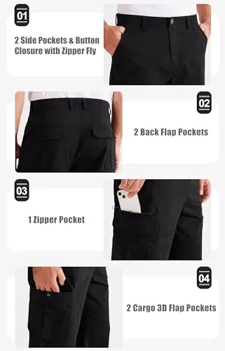 Libin Men's Cargo Pants 32" Relaxed Fit Work Hiking Travel Pants Stretch Casual Lounge Outdoor Trousers with Pockets Black, 36W x 32L