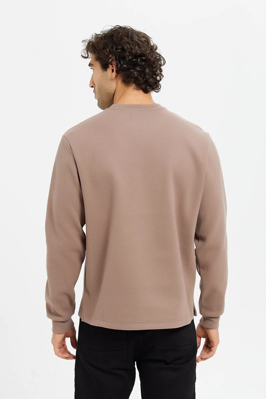 Men Taupe Basic Sweatshirt