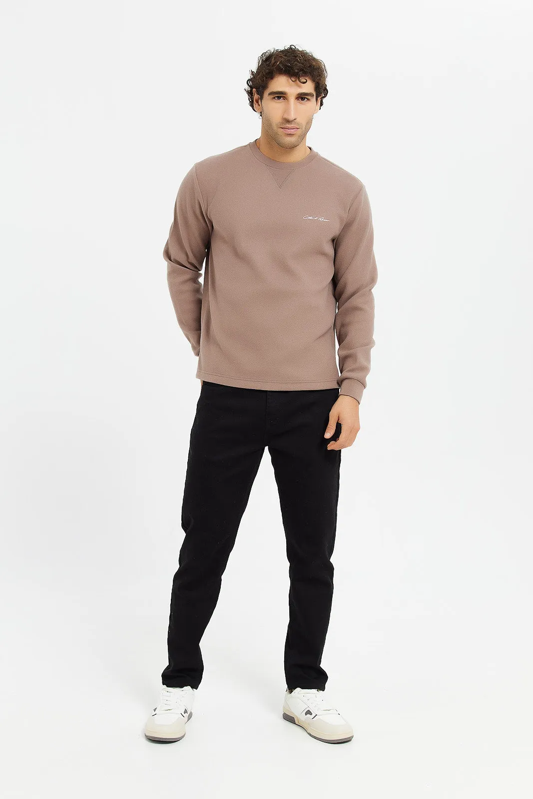 Men Taupe Basic Sweatshirt