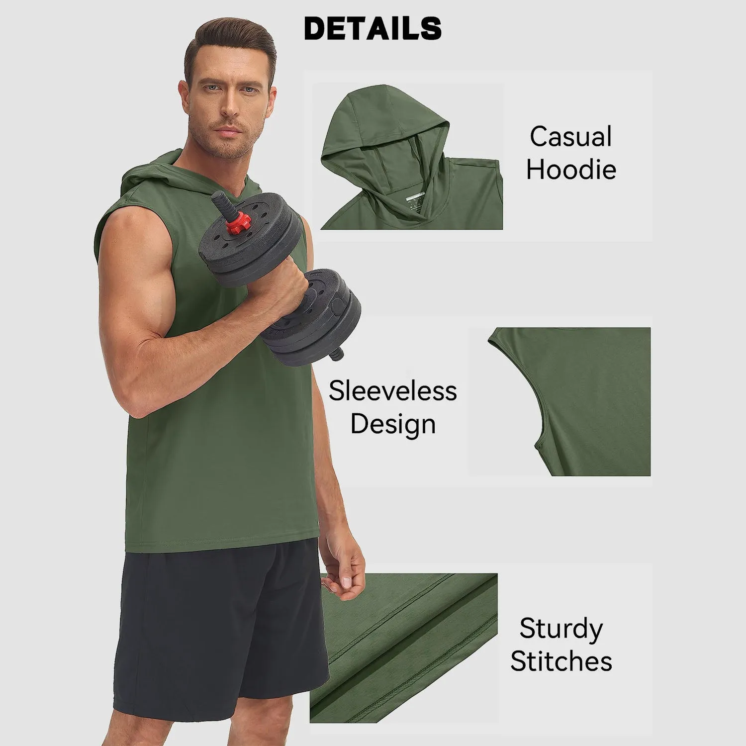 Men's Hooded Tank Sleeveless Sports Dressy Turquoise Tops