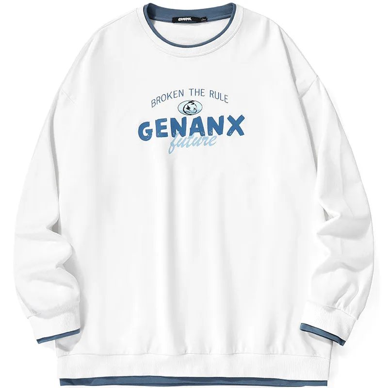 Minimalist Letter Print Spliced Drop-Shoulder Sleeve Sweatshirt