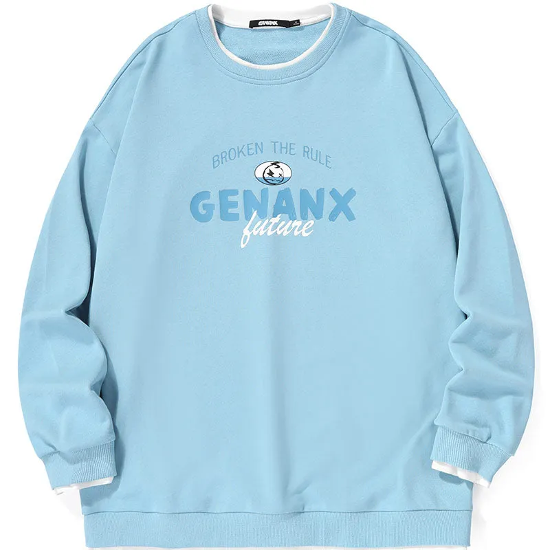 Minimalist Letter Print Spliced Drop-Shoulder Sleeve Sweatshirt