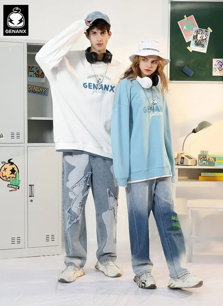 Minimalist Letter Print Spliced Drop-Shoulder Sleeve Sweatshirt
