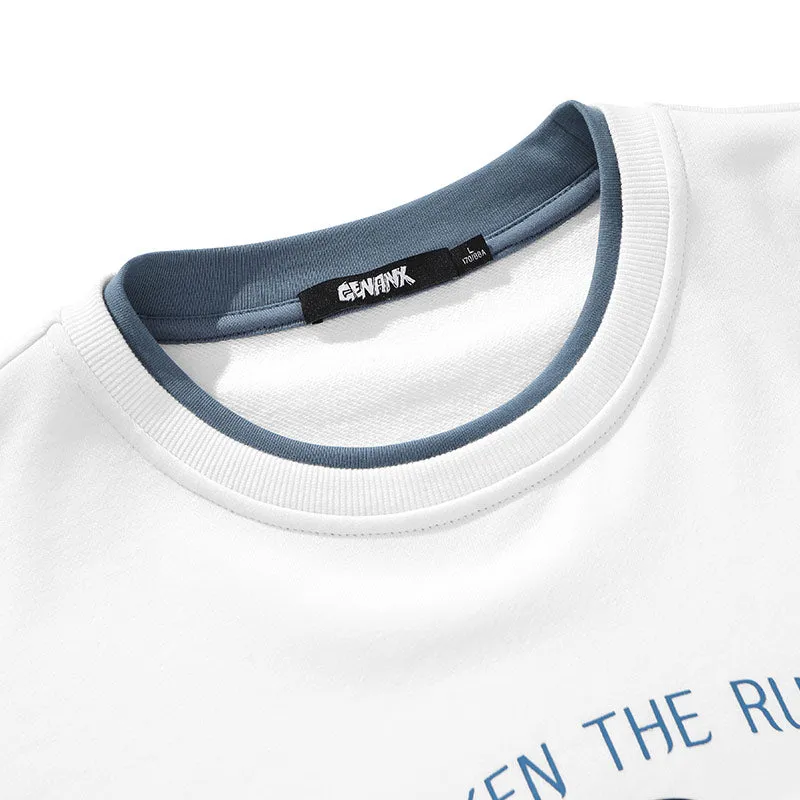 Minimalist Letter Print Spliced Drop-Shoulder Sleeve Sweatshirt