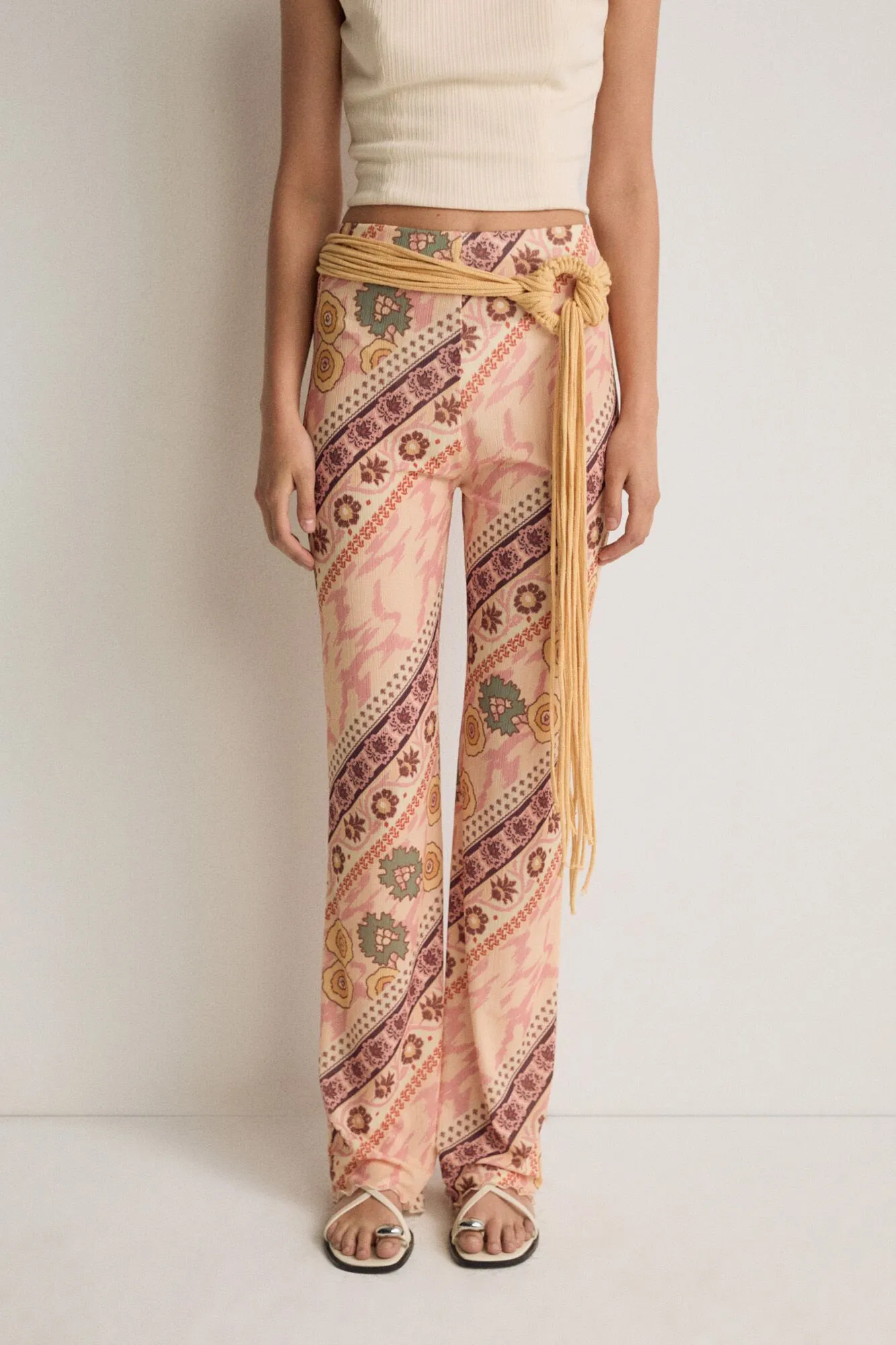 Pink Sorbe Ethnic Pattern Knitted Pants