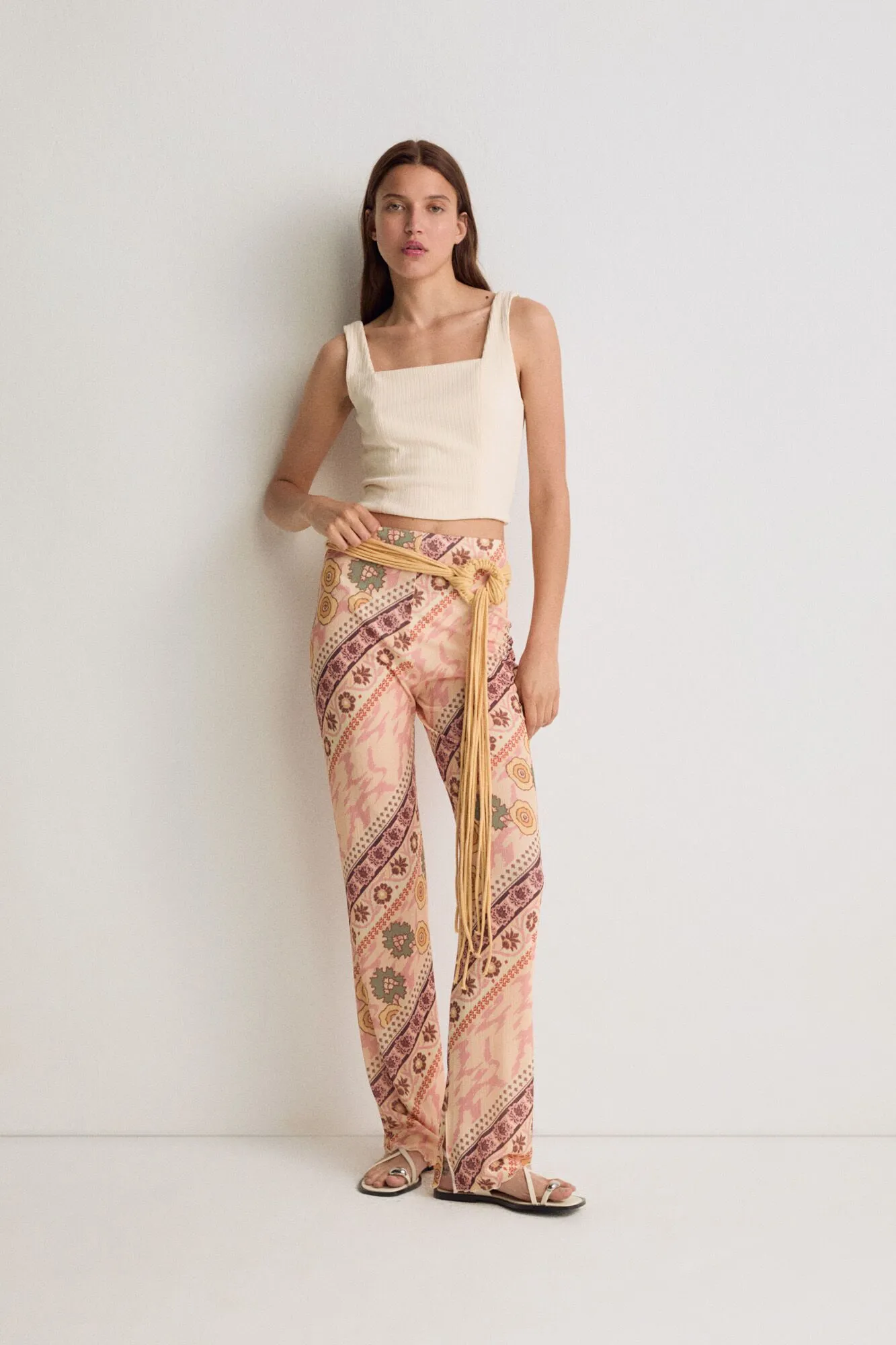 Pink Sorbe Ethnic Pattern Knitted Pants