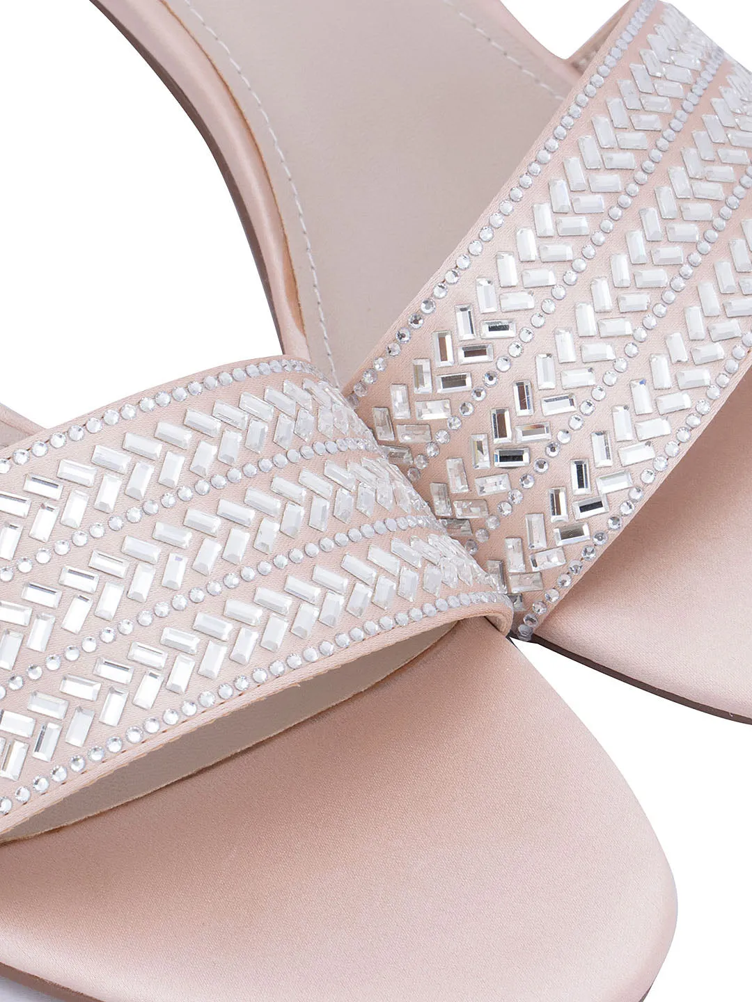 Pink Strap Embellished Kitten Heels