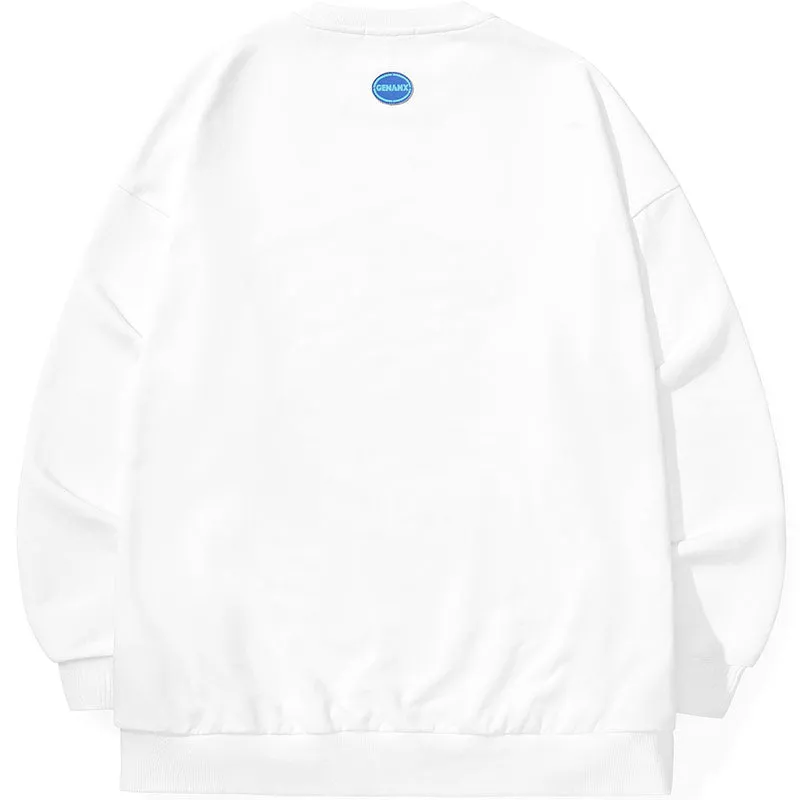 Pixel Cartoon Print Drop-Shoulder Sleeve Sweatshirt