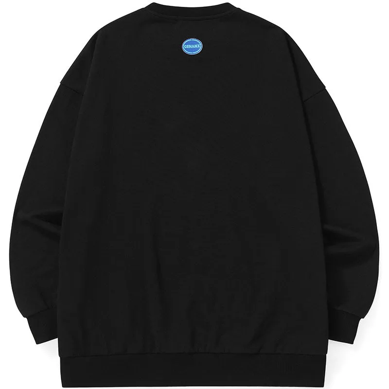 Pixel Cartoon Print Drop-Shoulder Sleeve Sweatshirt
