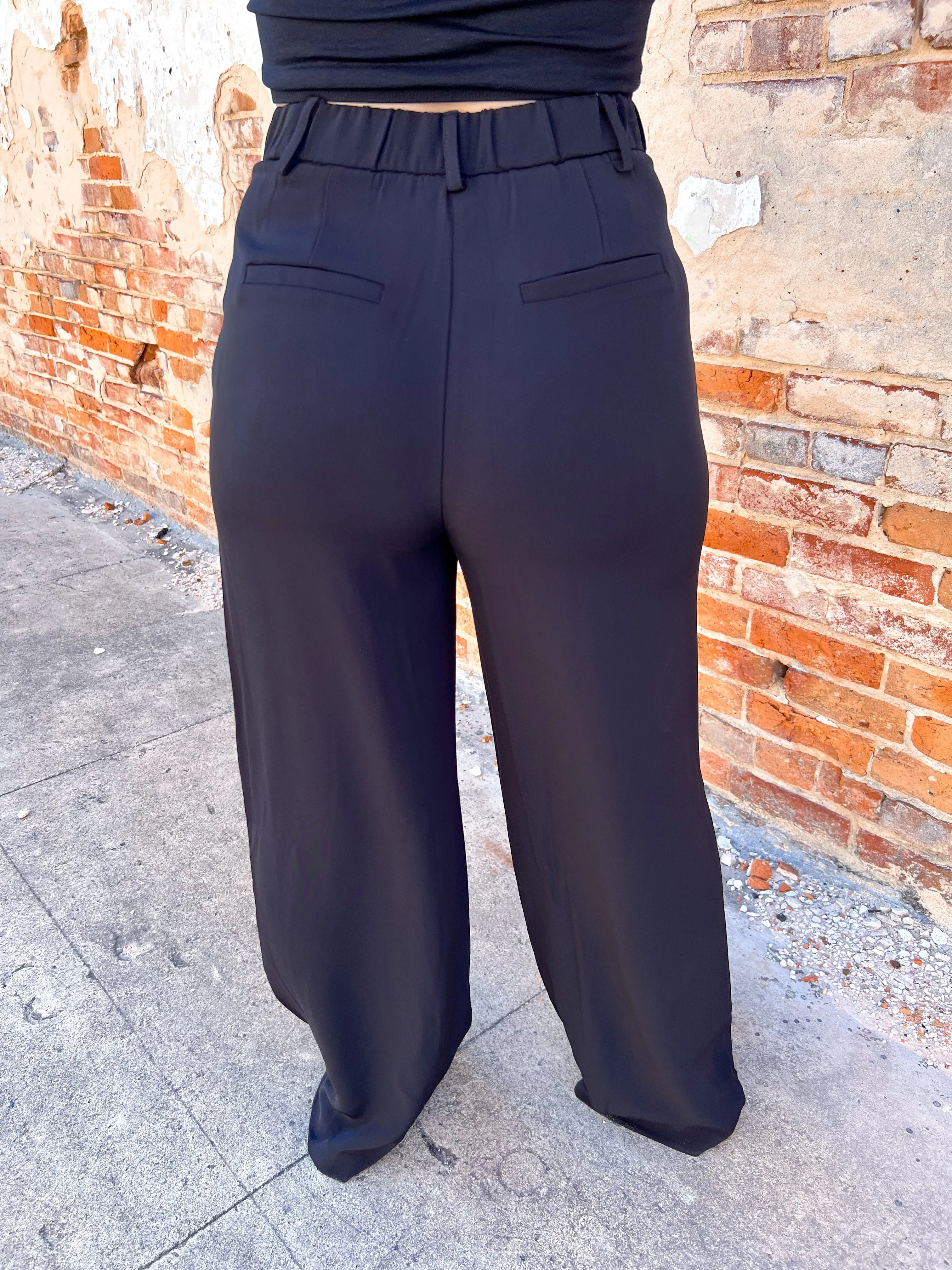 Raella Solid Point Wide Pants - Black