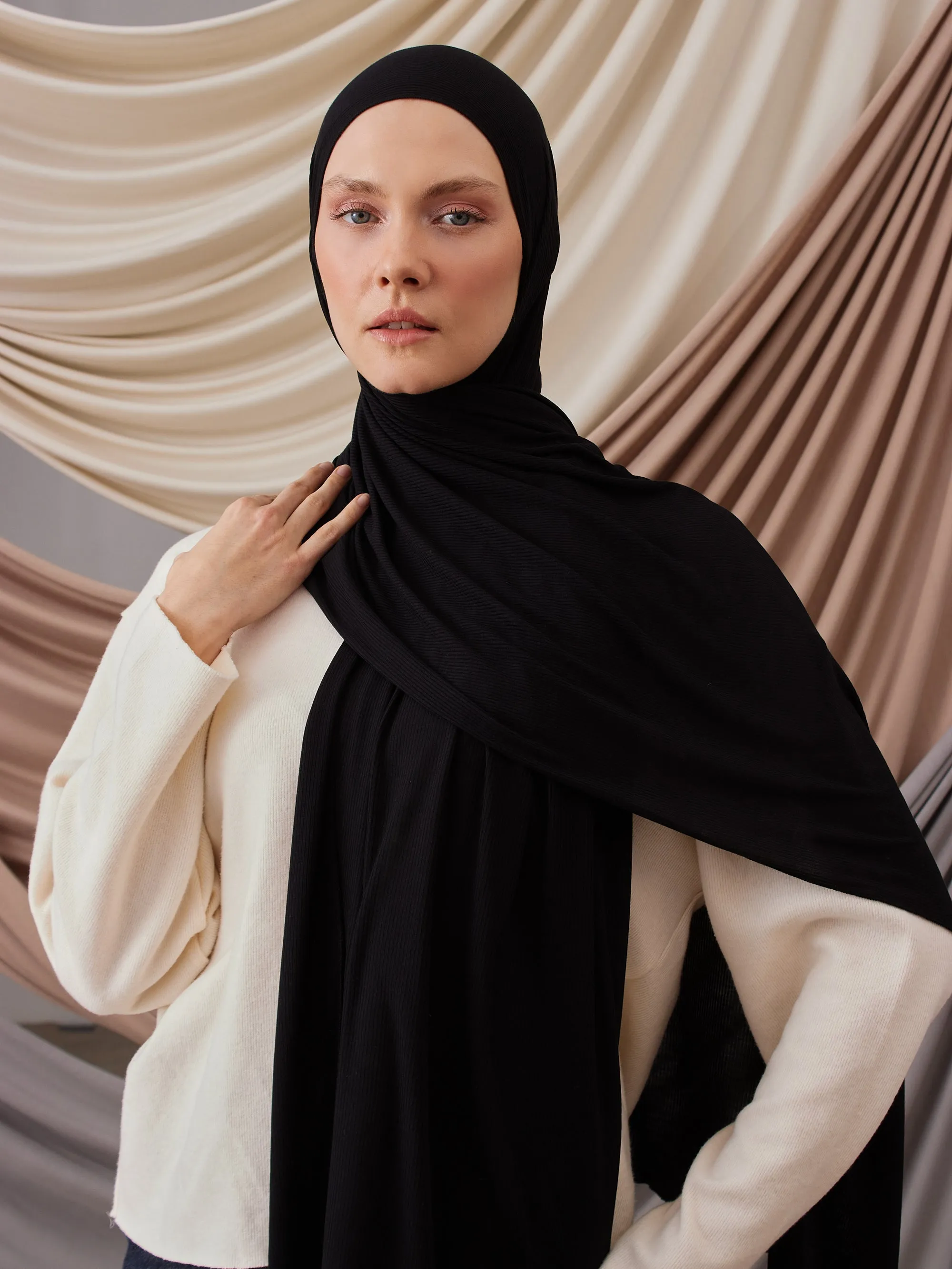 Ribbed Jersey Hijab Black