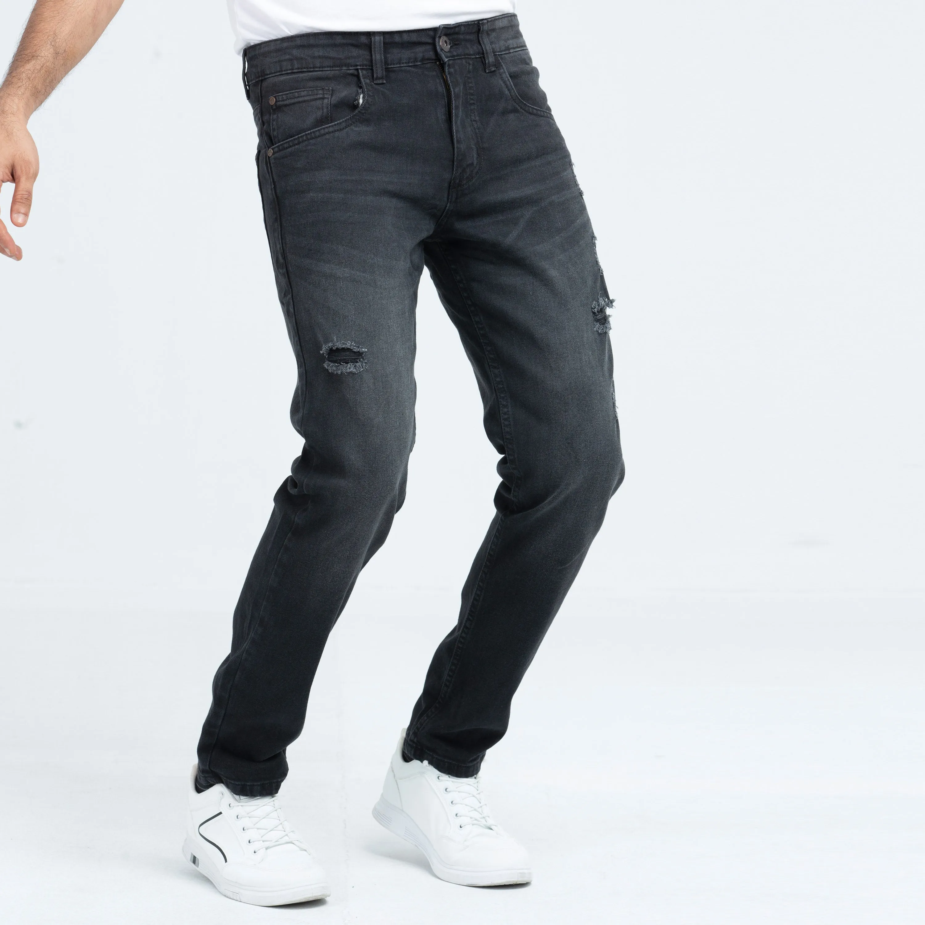 Ripped Comfort Stretch Semi Fit Jeans - Black