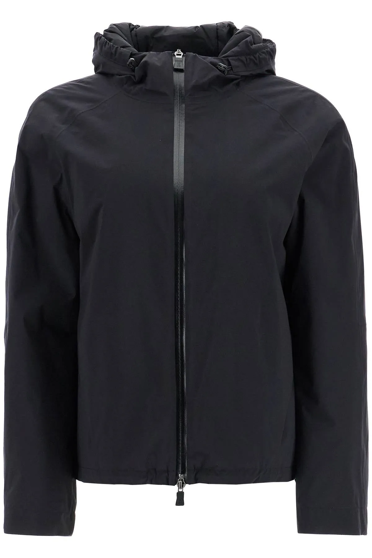 short black waterproof polyamide jacket with hood and zip GI00114DL 11128 NERO
