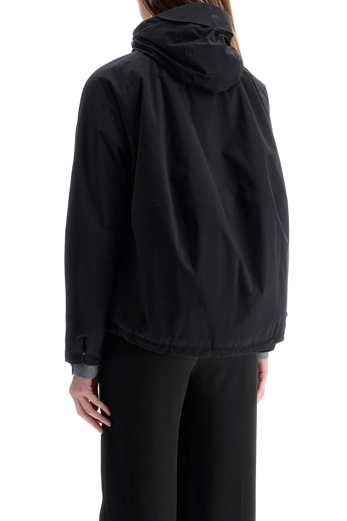 short black waterproof polyamide jacket with hood and zip GI00114DL 11128 NERO