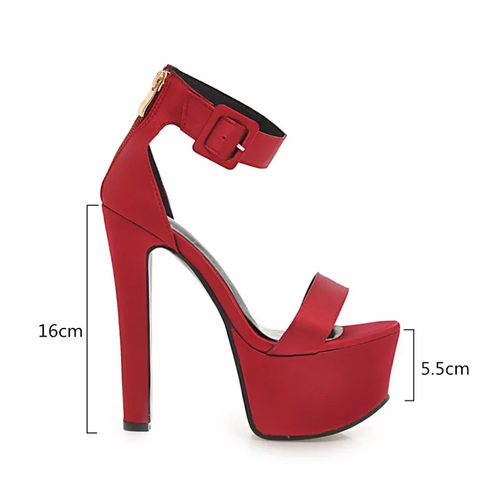 Silk Elegance: Crossdresser's 16cm Platform High Heel Sandals with Straps - Perfect for Party, Wedding, and Evening Wear in Large Sizes